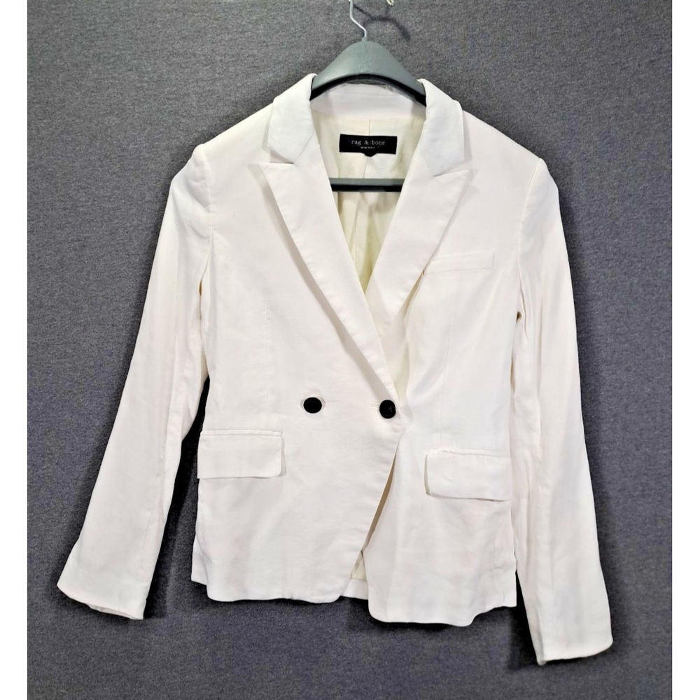 rag‎ bone New York White Double Breasted Linen Blend Blazer Jacket Women Size 0